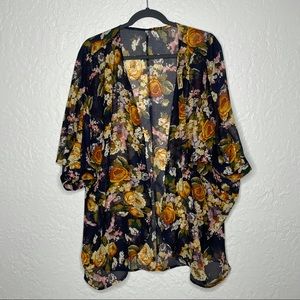 Unbranded Navy Floral Cocoon Open Front Wrap S